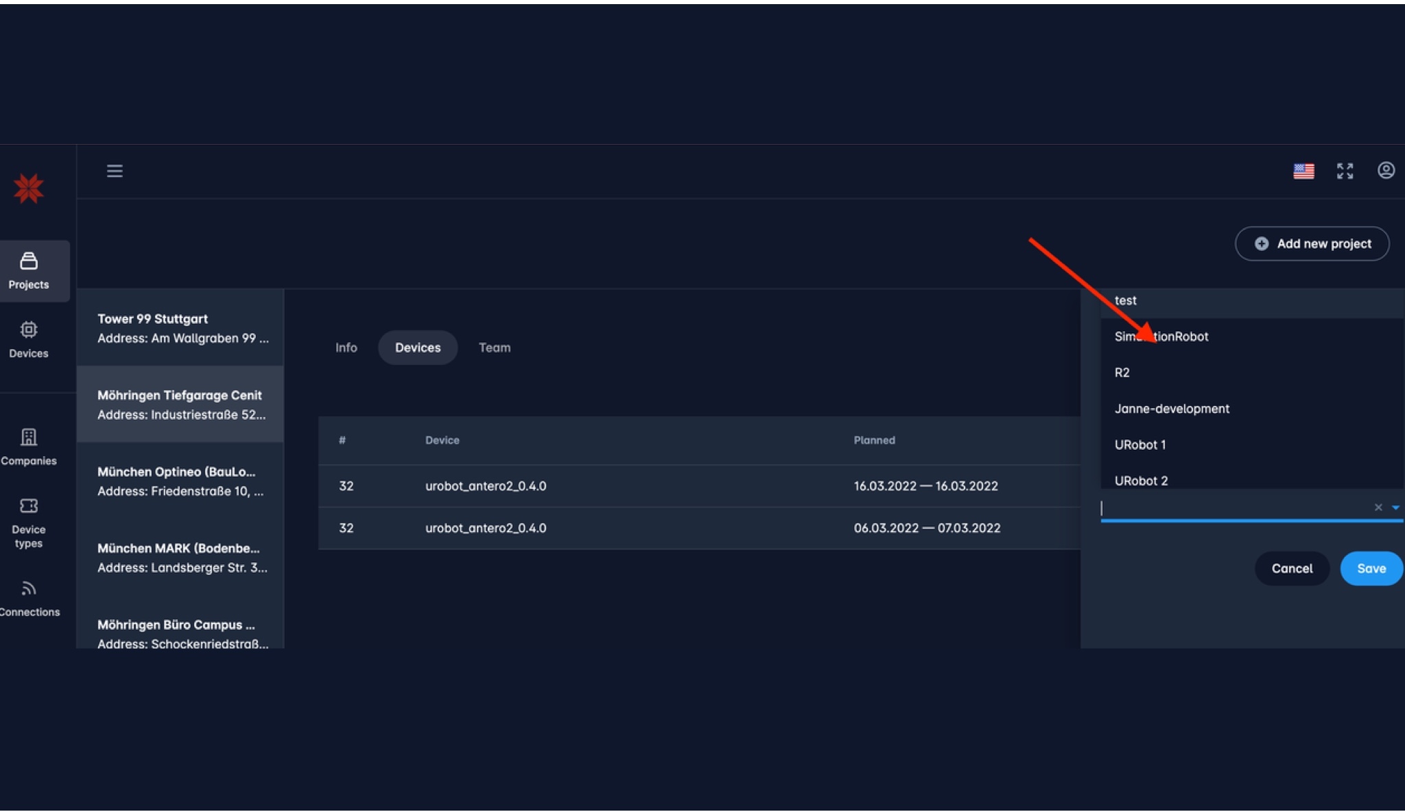 Karelics Cloud, robot fleet management app UI.