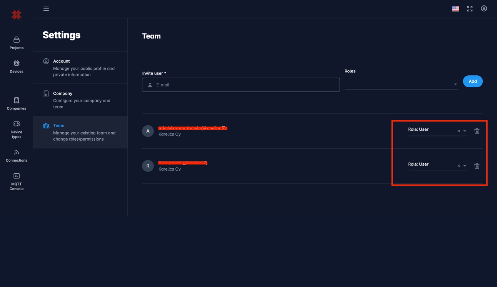 Karelics Cloud, robot fleet management app UI.