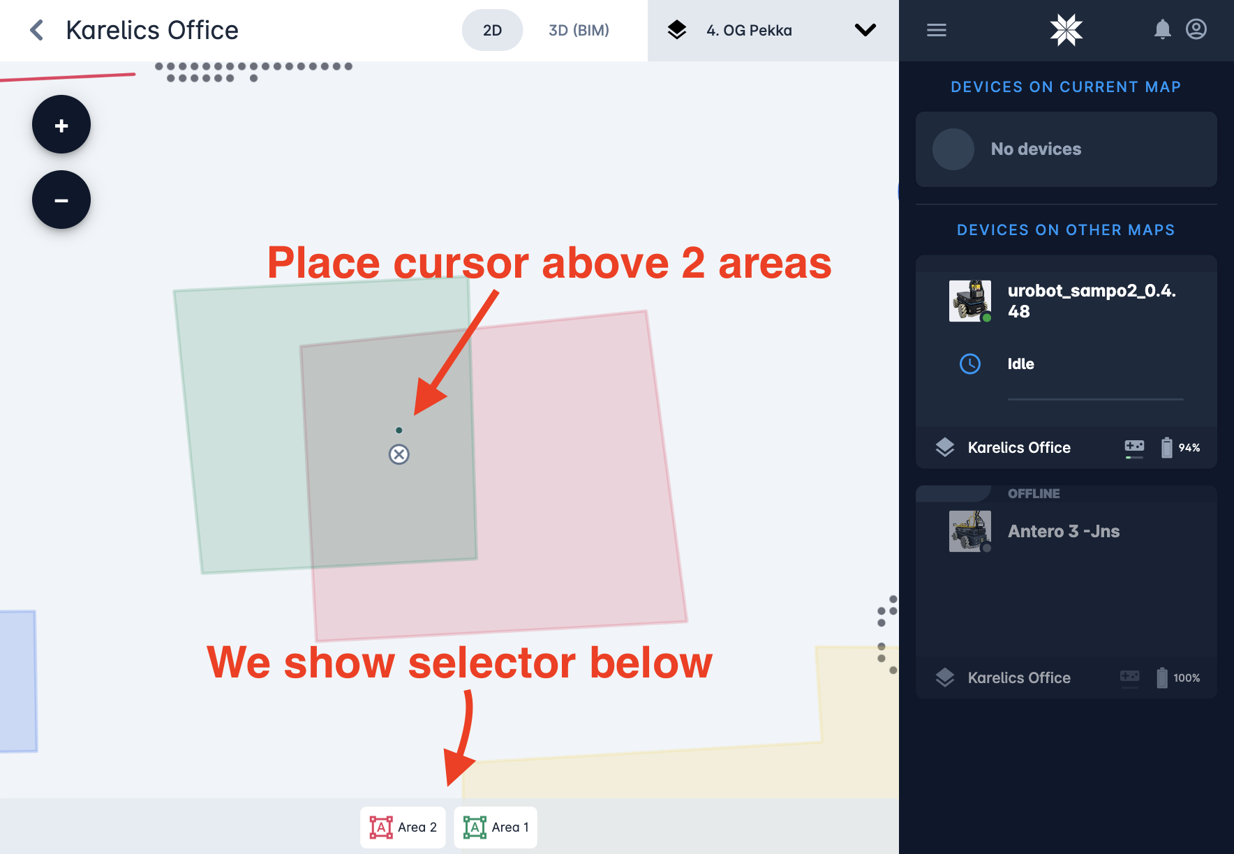 Karelics Cloud, robot fleet management app UI.