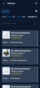 Karelics Cloud, robot fleet management app UI.