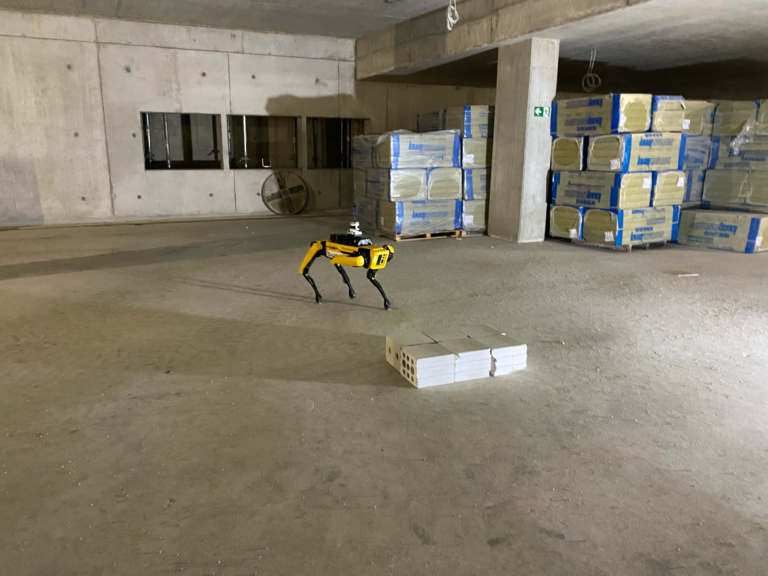 Boston Dynamics Spot is on a construction site with a Karelics payload
