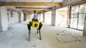 Boston Dynamics Spot is on a construction site with a Karelics payload