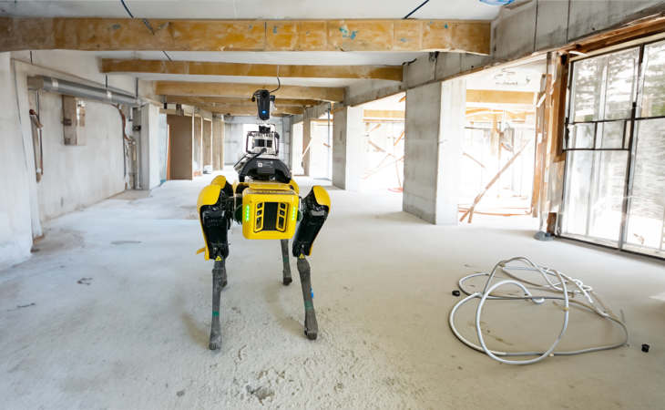 Boston Dynamics Spot is on a construction site with a Karelics payload